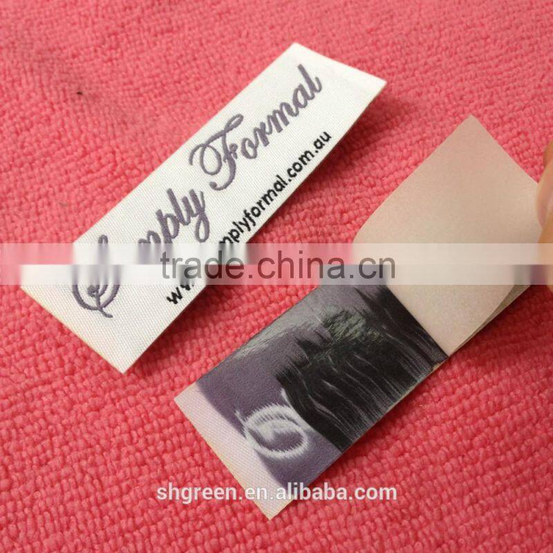 flower logo woven/weaving neck label with end fold