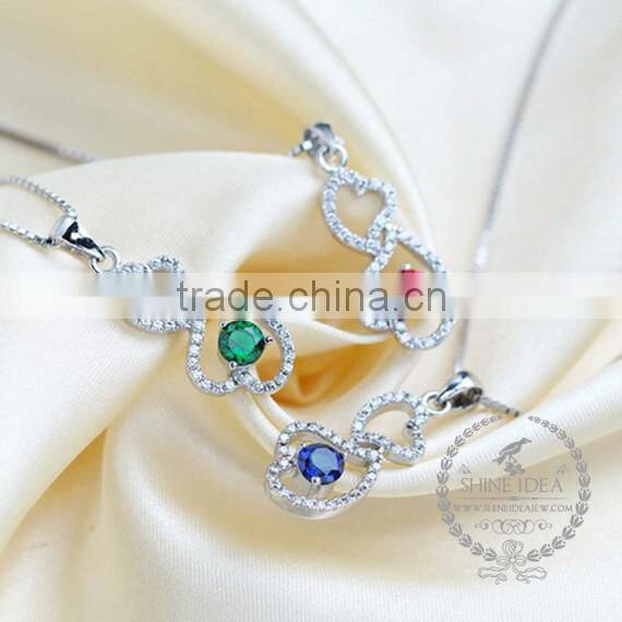925 sterling silver hollow heart blue,red,green zircon creative pendant necklace fashion women necklace supplies 6360451