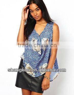 2013 high fashion design women summer loose blouse&tops animanl printed blouse deep v collar top shzk 78