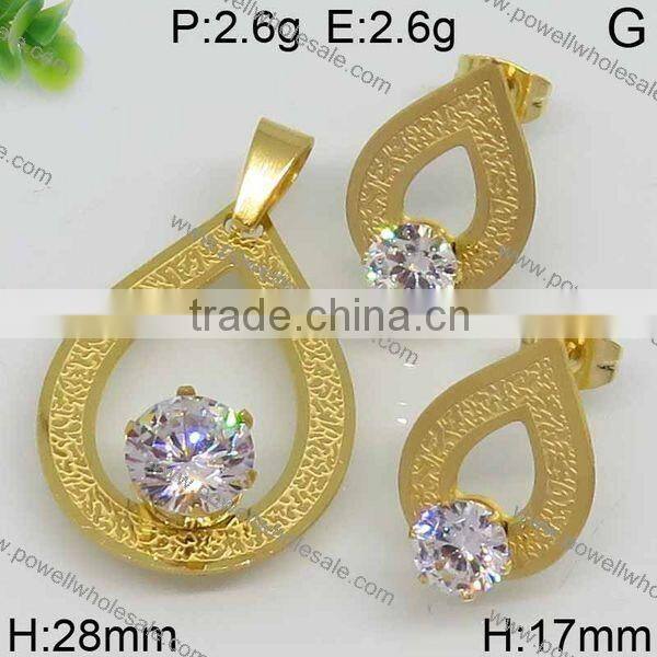 Hot gold color 22k gold stainless steel jewelry set china wholesale