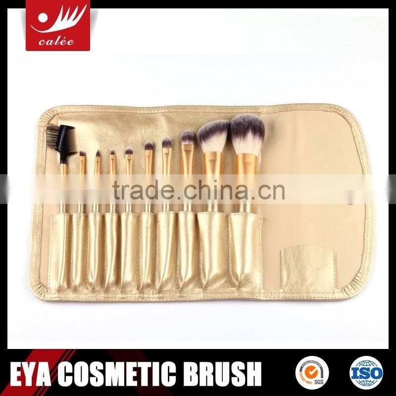 Hign Quality Handle 10-pieces Golden Makeup Brush Set with golden bag