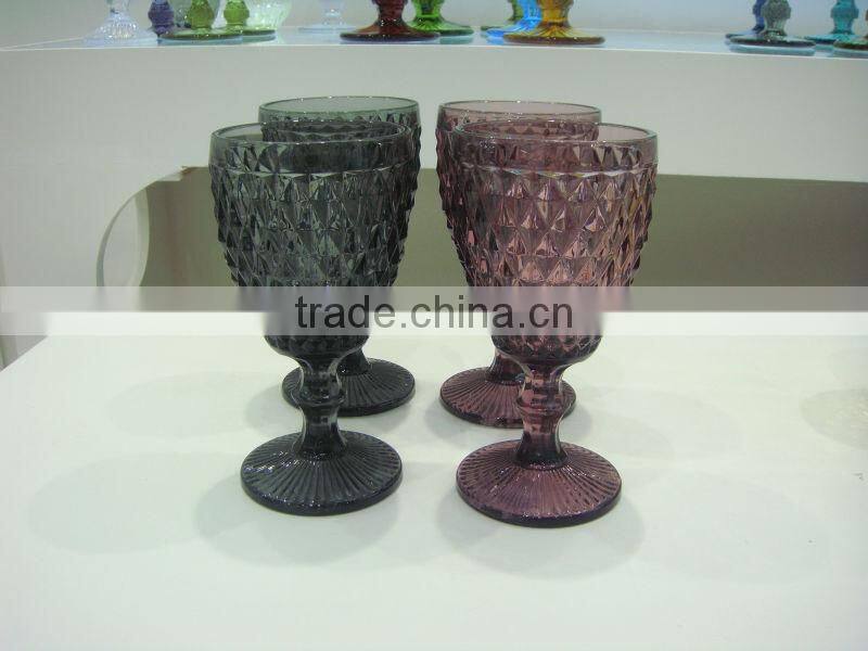 machine made glowing colored pilsner diamand pattern champagne flutes decorative red wine glass;czech bohemia glassware