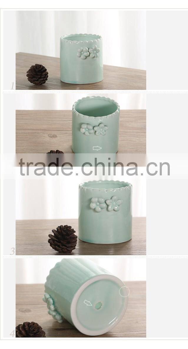 Hot sale indoor decor small blue ceramic flower pot for succulent