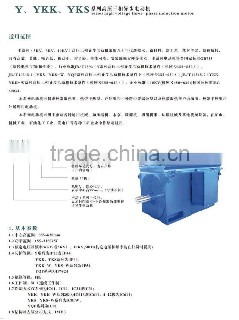YKK series high voltage three phase induction motor