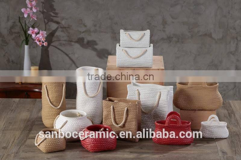 2016 newest Funny bag shaped stoneware type for garden decoration flower pot/flower plants