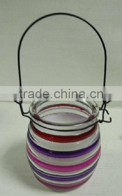 colorful glass candle holder with handle