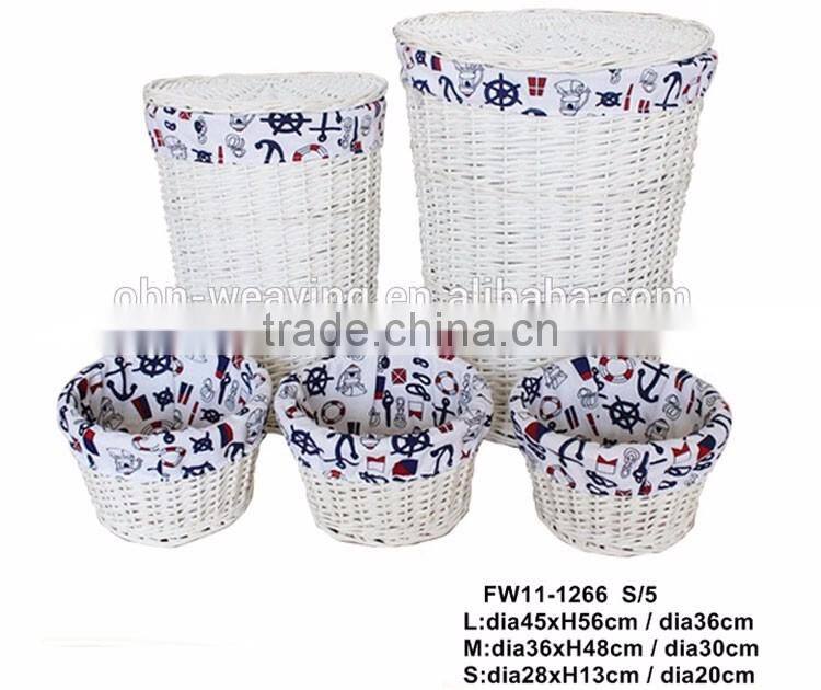 Large home cheap unique round storage wicker white wash laundry basket