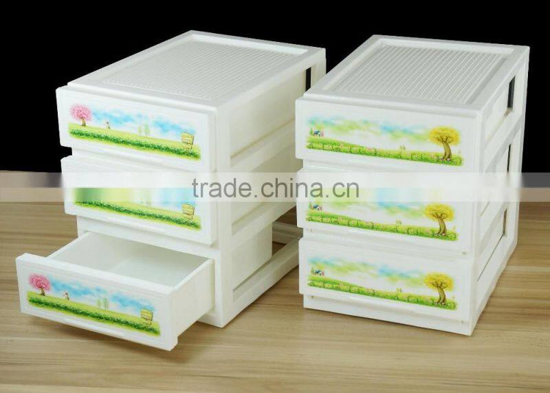 3 layer new plastic printed drawer storage cabintes