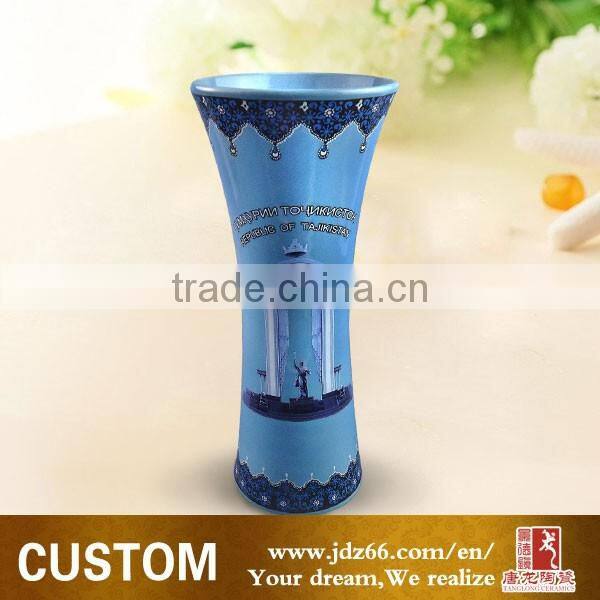 Customized unique design ceramic blue vase