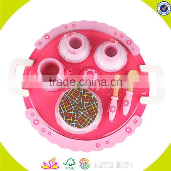 Wholesale hot sale high quality wooden tea toy set new popular pretend pink wooden tea set toy W10B048