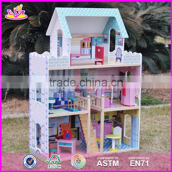 2017 new products customized pink wooden girls dolls house W06A171