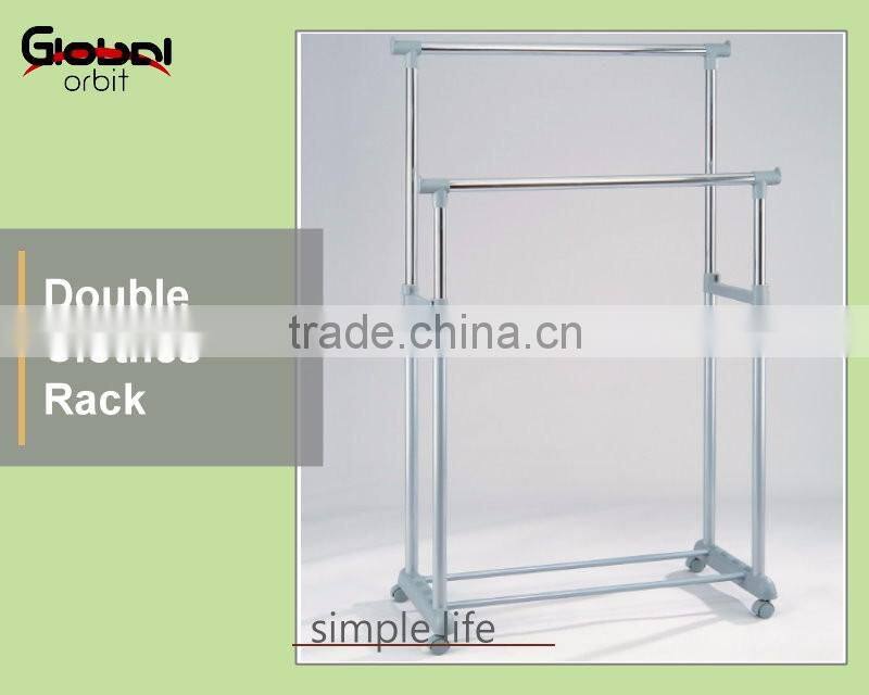 Laundry Room Adjustable 2 Tire Double Rolling Garment Rack Clothes Rack