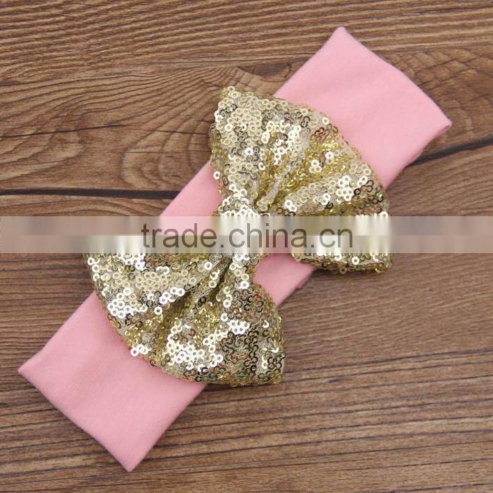 wholesale baby stretch hair headband blue fancy sequin bowknot Headband For Girls Headband Pretty Princess Hair Hands
