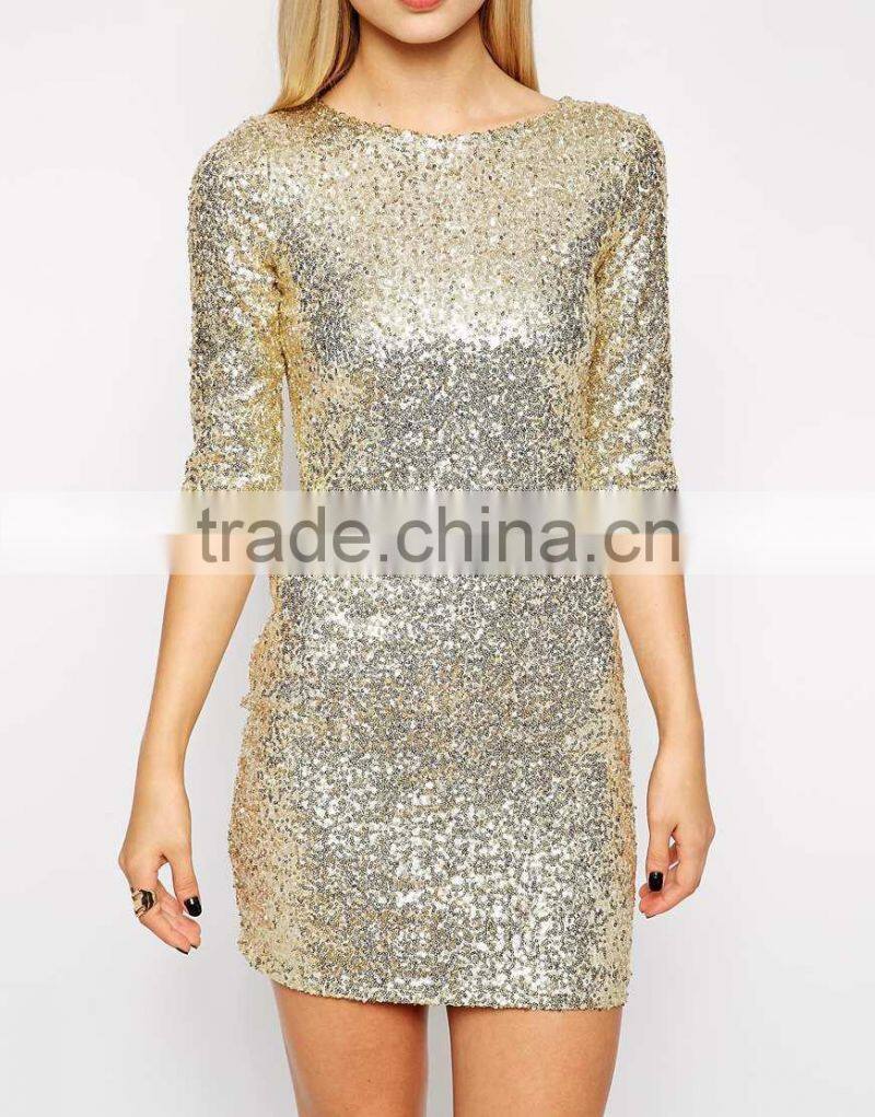 A SOS Mid Sleeve All Over Sequin New Fashion Elegant Christmas Party Dress