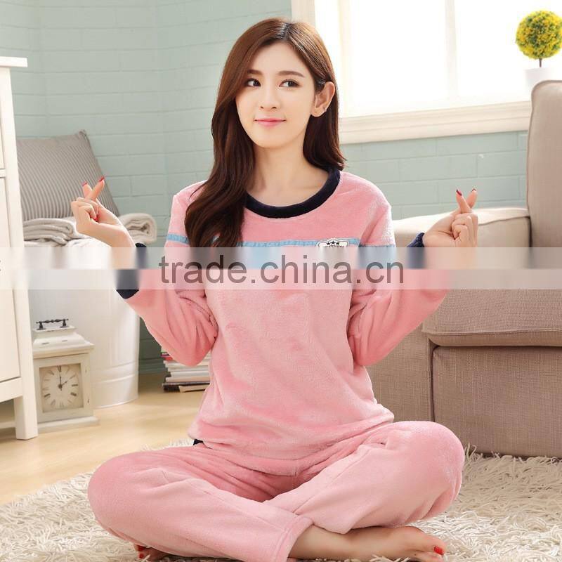 Wholesale Women's Pajama Suits Winter Thickening Coral Fleece Girl Pullover Sleepwear