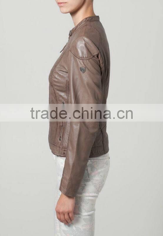 ALIKE spring pu leather trim jacket for women