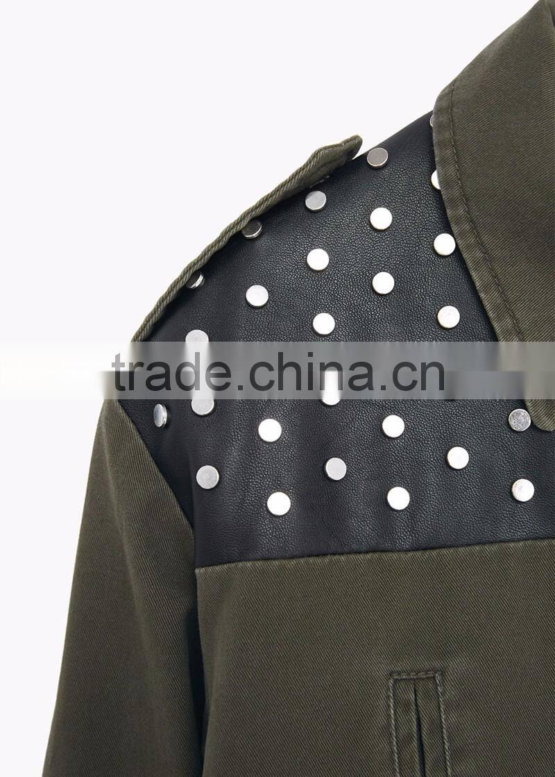 Fashion contrast panel custom women leather jacket wholesale