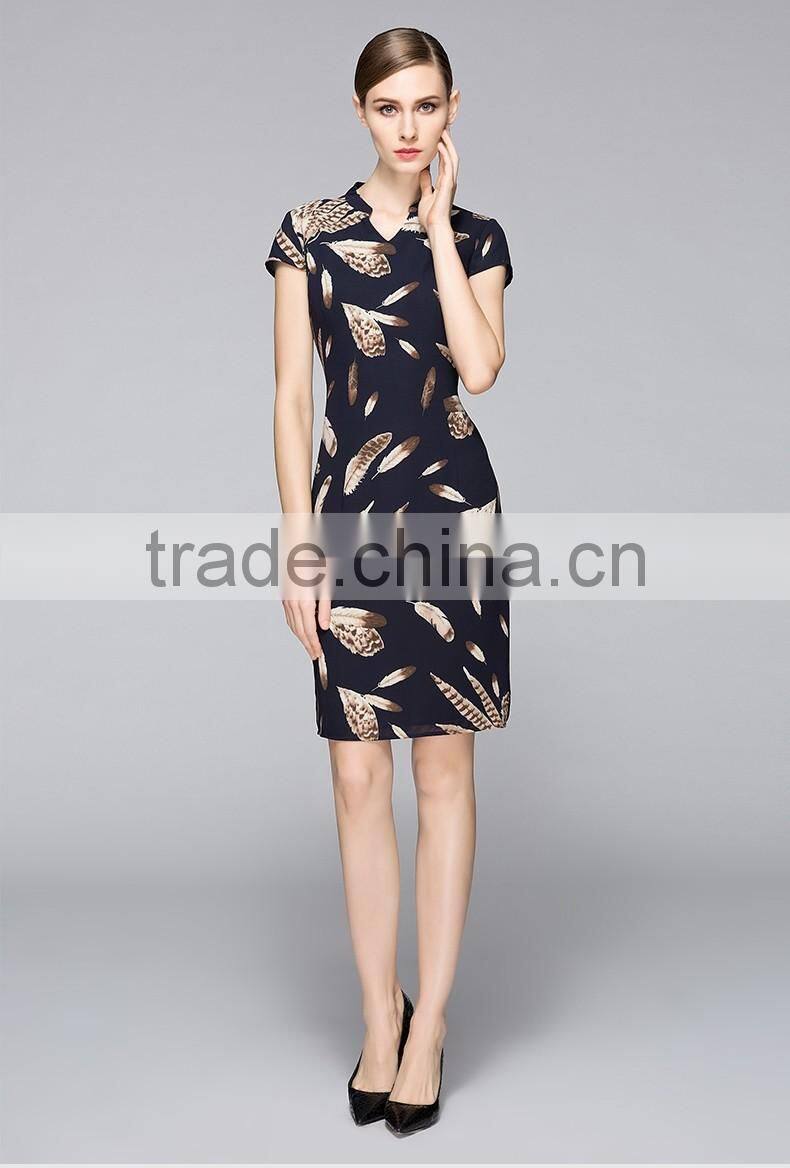 Classic Short Sleeve V Neck Slim Fit Ladies Dress