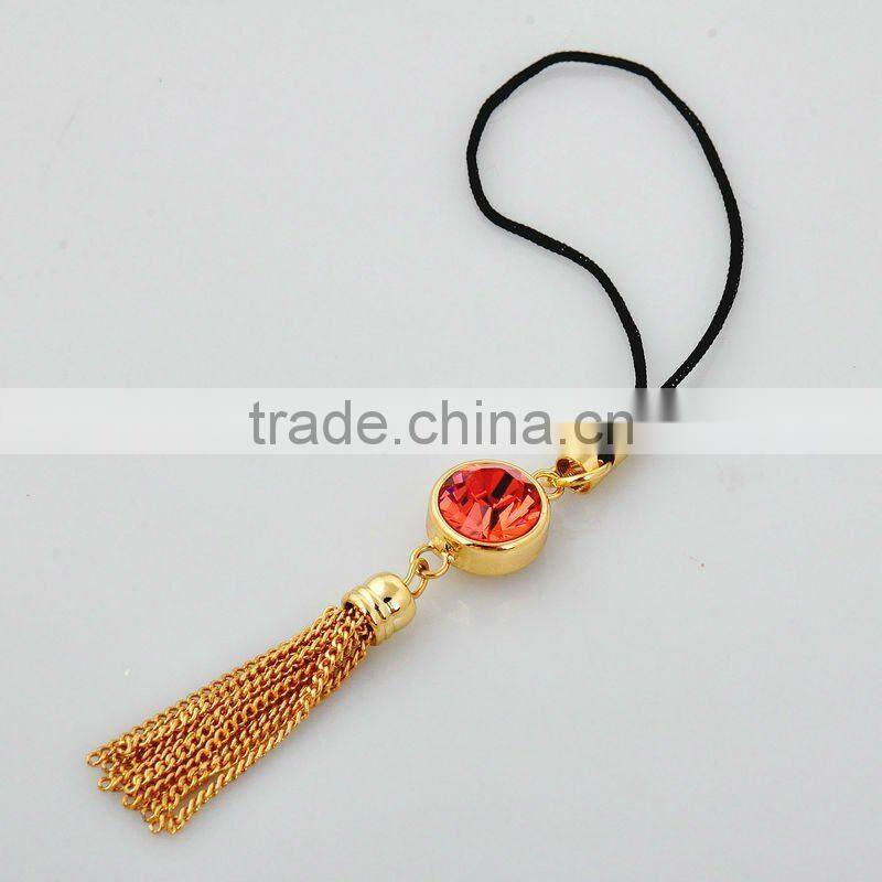 fashion mobile charm, chain frange cell phone accessories, high class crystal mobile accessories