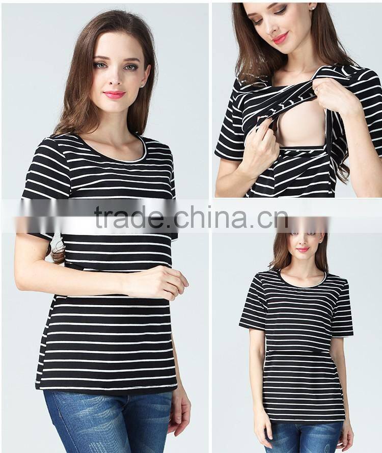 Summer wholesale maternity T-shirts for pregnant women cotton breathable nursing tops outdoor breastfeeding clothing
