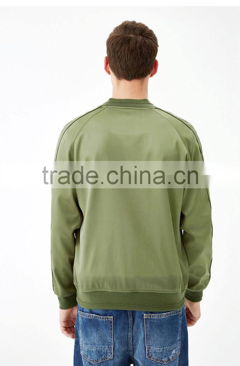 2017 Oem Fashion Custom Embroidery Logo Long Sleeve Army Green Men 100% Polyester Bomber Jacket