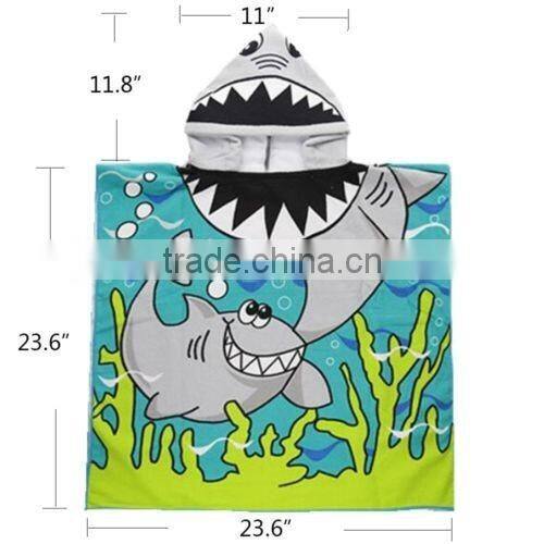Cute Blue Beach Pool Microfiber Hooded Poncho Towel for Boys