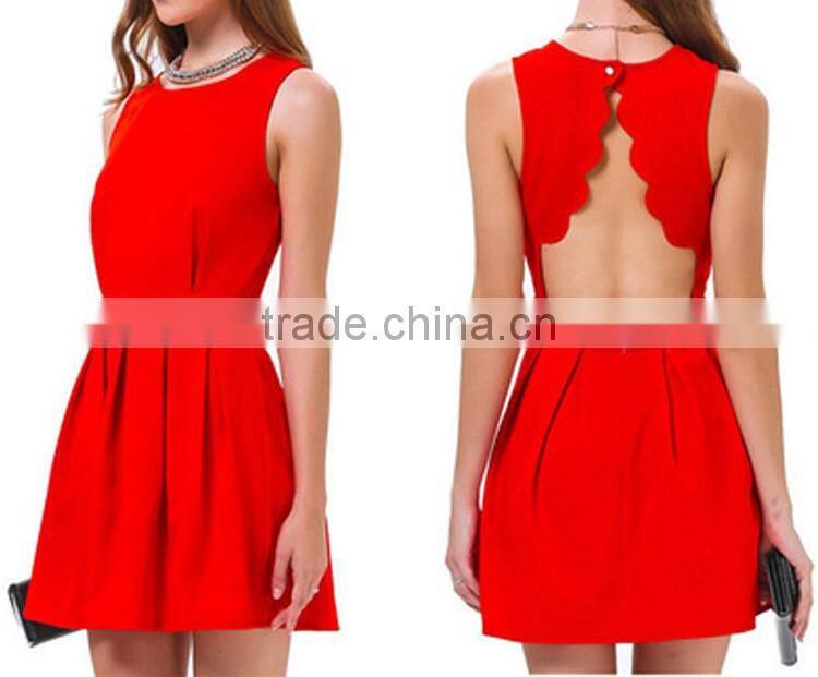 2016 Fashion Women Sexy Back-Open Short Dresses, Solid Ladies Summer Party Vestidoes Red Above Knee design Mini Dress