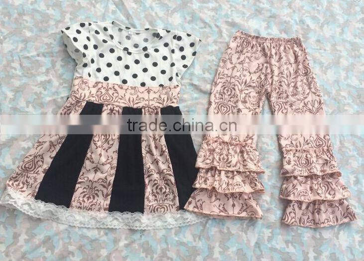 Hot sale cute fashion kids ruffle japamas fashion weastern girls japamas christmas baby outfit wholesale