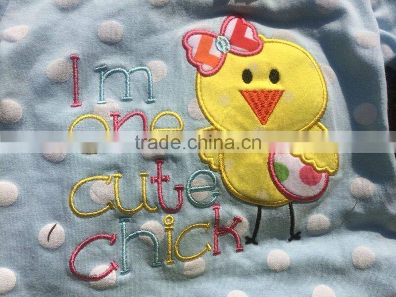 2015 new baby girls turquoise white polka dot chick Easter dress with necklace and headband set