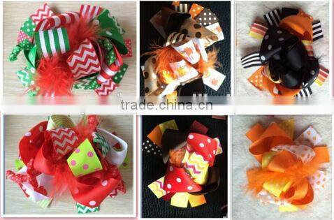 holiday halloween thanks giving christmas 6inch big feather chunky hair bows