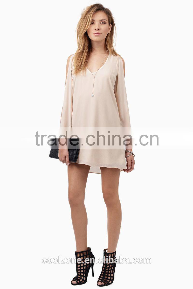 Fashion Cold Shoulder Design Long Sleeve Summer Dress for Mature Woman