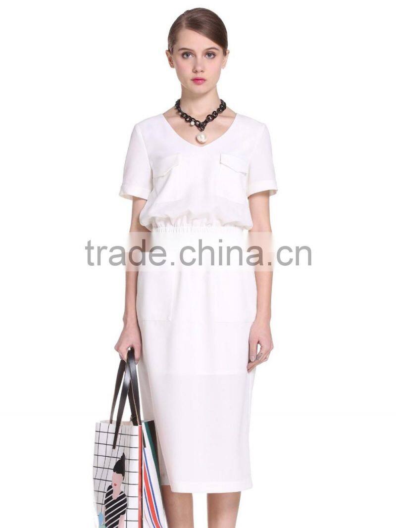 Ladies solid white color mid-long baggy dress