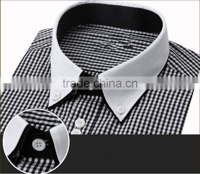 100% cotton yarn dye new trendy contrast collar slim classic business design men's yarn dye checked long sleeve dress shirt