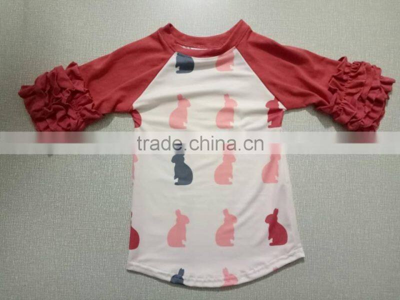 2017 easter Raglan kids shirt for baby girls icing sleeve t shirt 3/4 sleeve buny pattern spring fall t-shirt