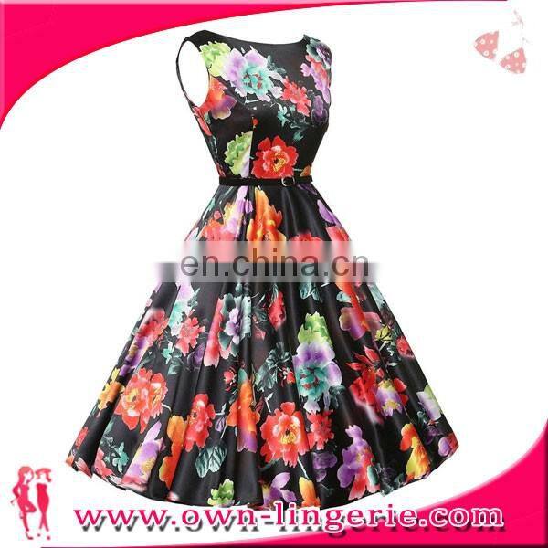 Wholesale price factory 1950s Vintage Floral Swing Dress For ladies