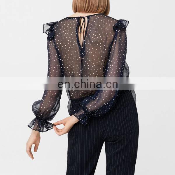 Womens blouses 2017 polka-dot women long sleeve blouse tops women