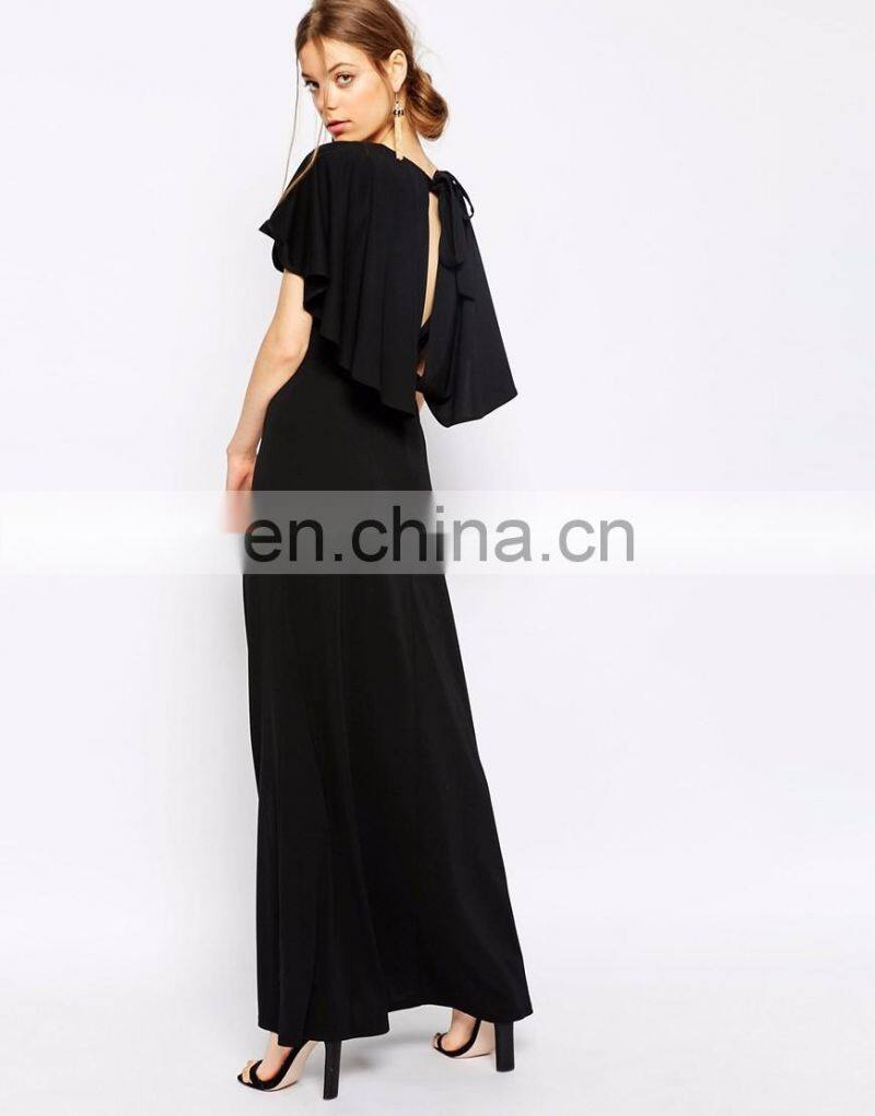 Euro style high quality woman black maxi dress with side split