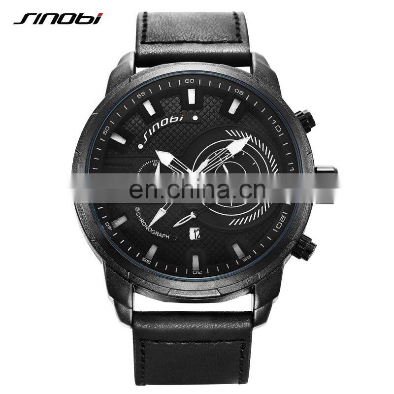 SINOBI Grid Texture Man Watch Car Wristwatches S9786G Small Three Pins Hand Watches Dark Black Style Watches