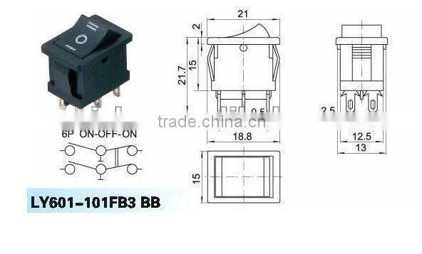 ON-OFF marine rocker switch with two pins