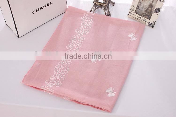 New Design Butterfly Embroidery Cotton Fashion Ladies Scarf