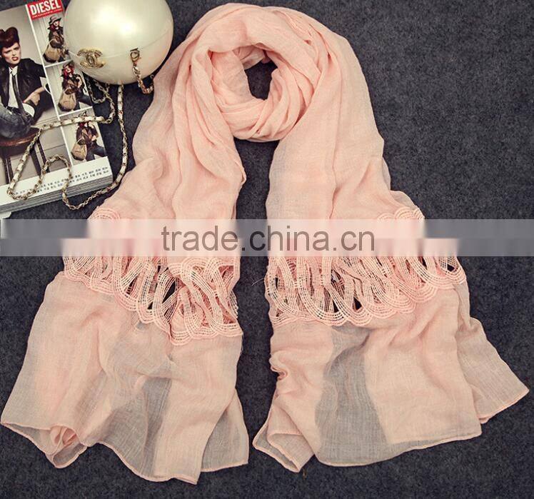 Wholesale New Korean Fashion Cotton Plain Ladies Lace Neck Scarf