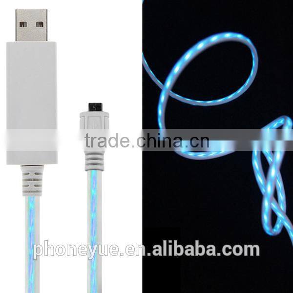 visible led flowing moving running light el micro usb cable for samsung