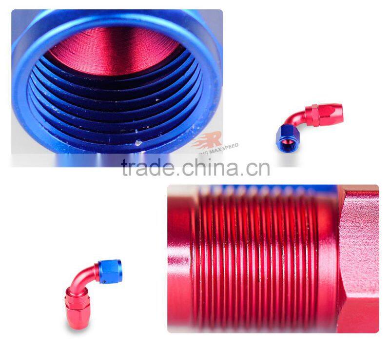 Aluminum oil cooler fitting 90 degree resuable hose end fuel line hose end fitting adaptor cutter shape blue and red 40-090-10