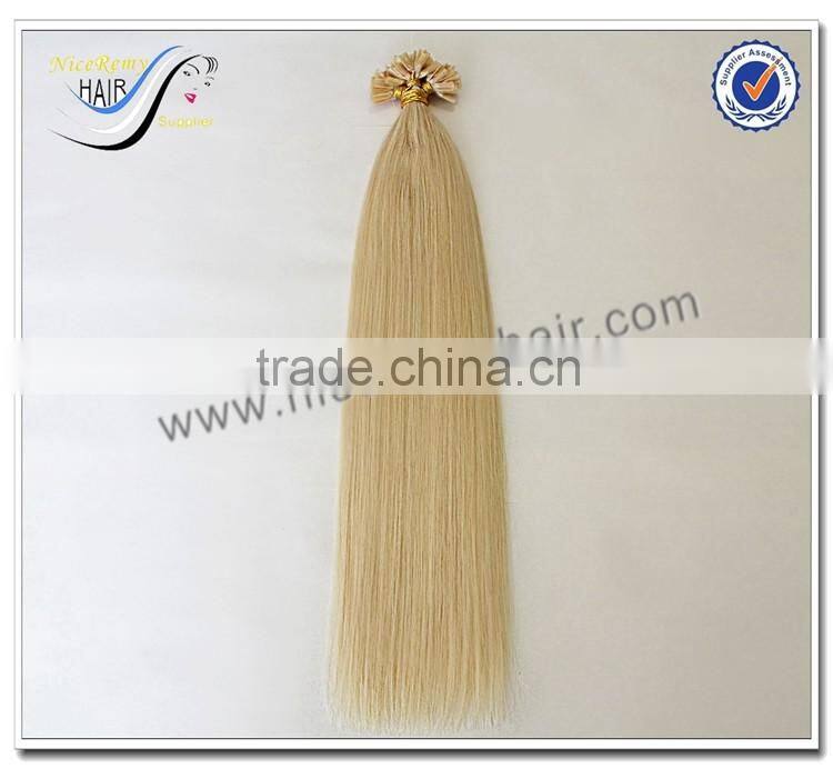 Wholesale top quality pre bonded u tip hair extensions white silky straight 100% russian virgin human hair