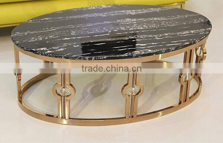 2016 Foshan Shunde Factory Supply White Marble Metal Stainless Steel Coffee Table