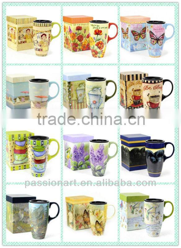 Spring Flower design Ceramic Travel Mug with coaster Ceramic Mug