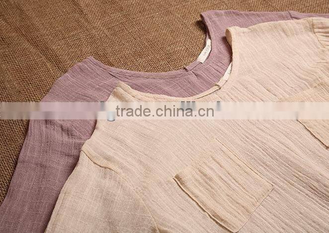 ladies' cotton linen shirt solid color bamboo fabric blouse long sleeve top