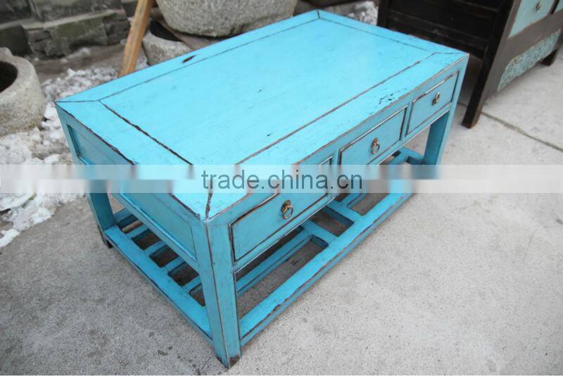 blue antique wooden coffee table