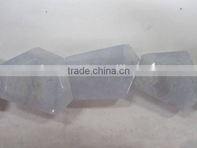 Wholesale Tumbled flat loosen faceted gemstone supplier blue chalcedony