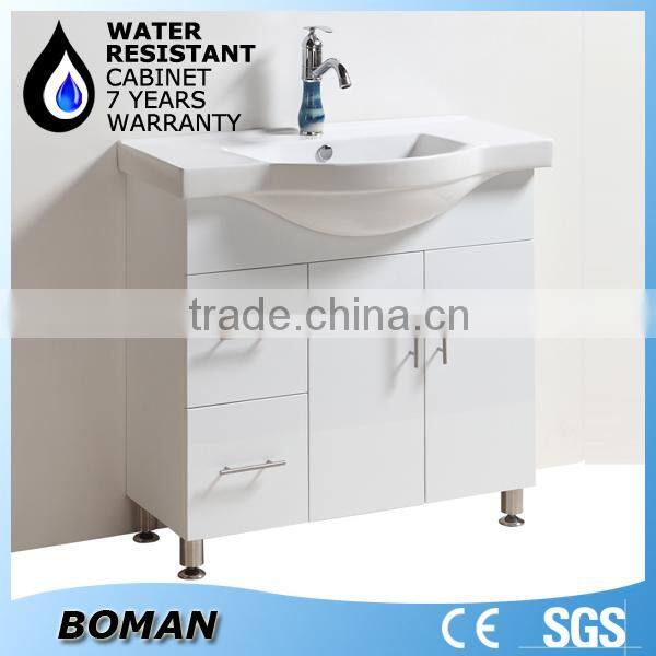 2015 Hangzhou Factory New Design 750mm Floor Standing White Painted Bathroom Wash Cabinet With legs